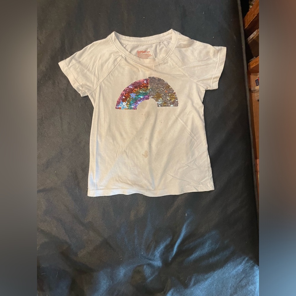 Cat & Jack White Tee with Sequin Rainbow
